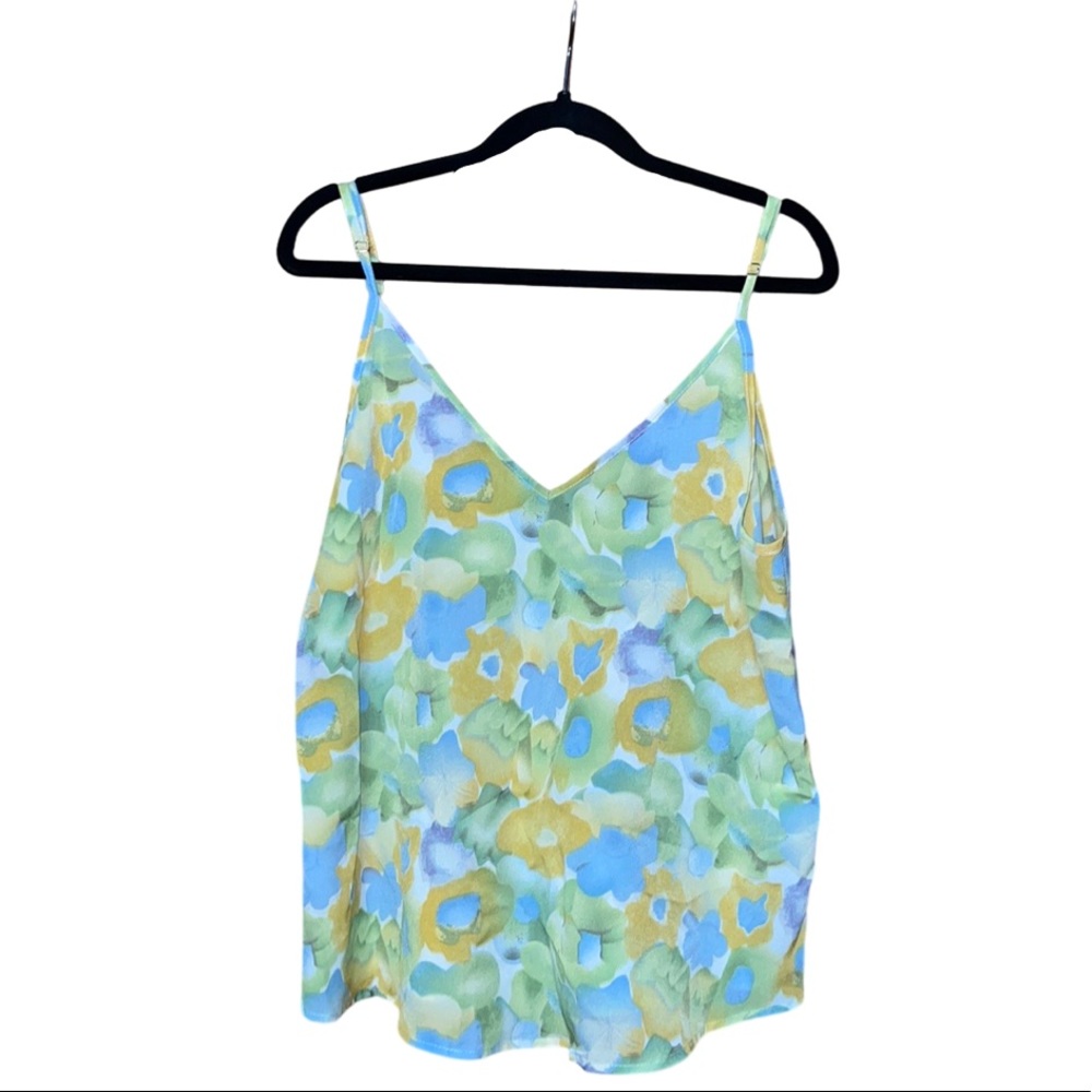Shein Floral Blouse W / Adjustable Straps - Green & Blue - Size L
